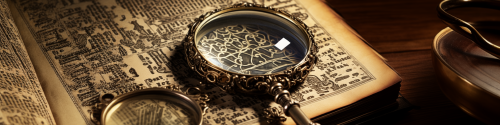 detailed antique filigree magnifying glass magnifying a page of an ancient book, containing the text "n-gram"